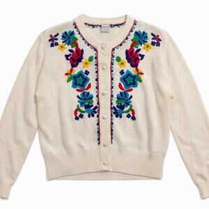 Grannycore Cottagecore 80s Floral Bold Embroidered Cardigan Grandmacore Funky